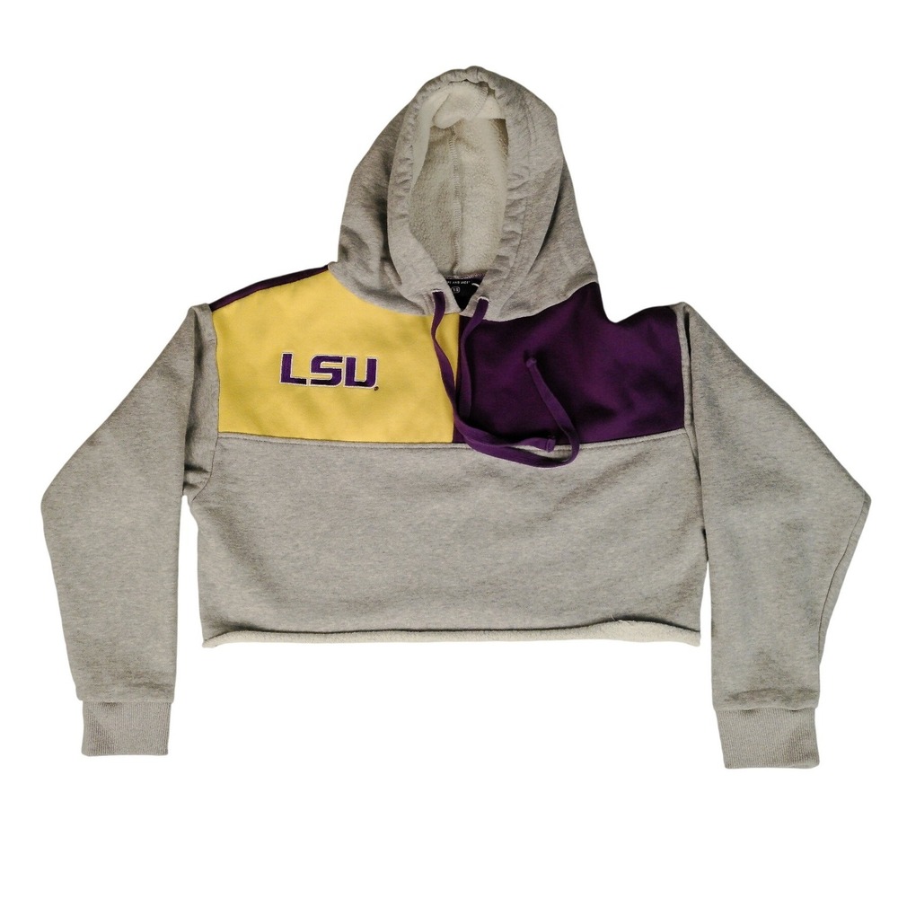 Hype and Vice LSU Tigers Women XS Cropped Hoodie Colorblock Grey Purple Yellow